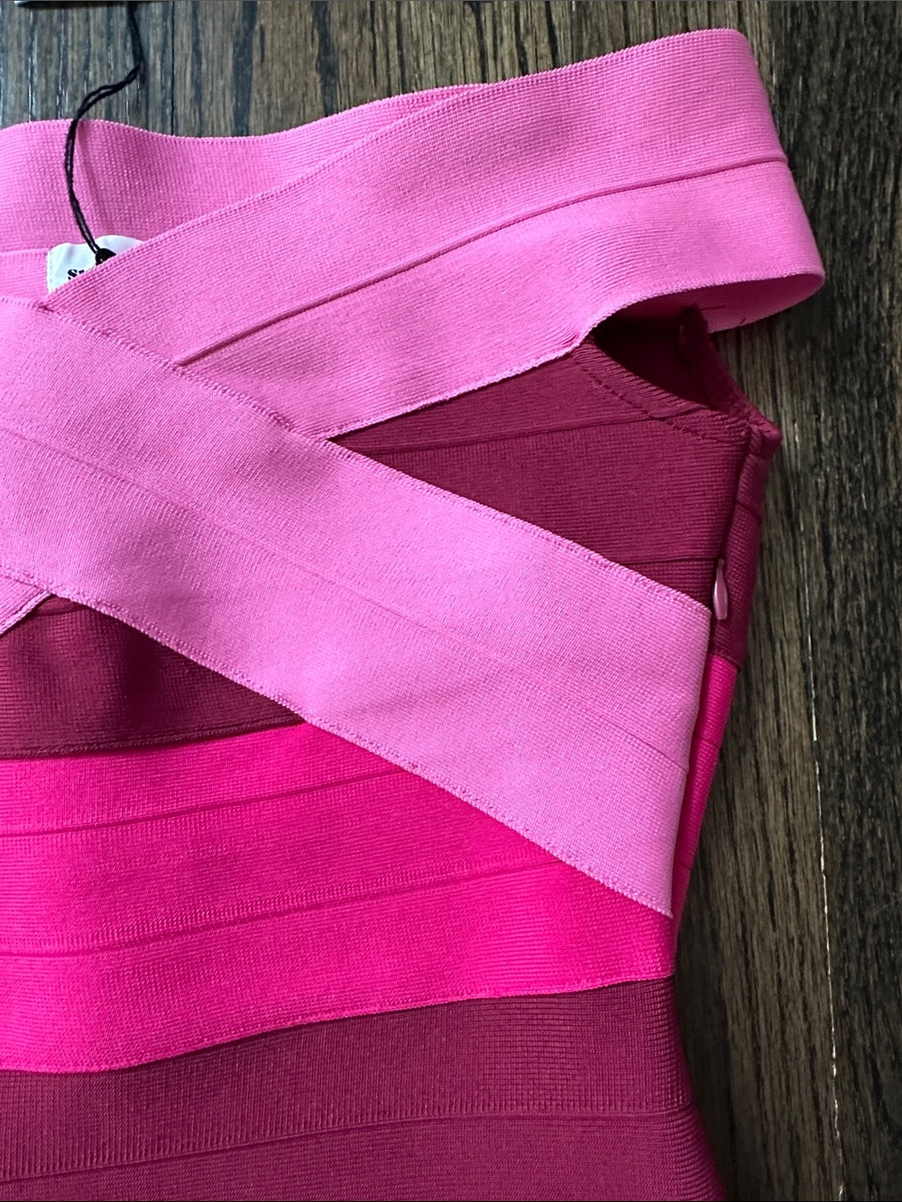 superdown Strapless Colorblock Bandage Dress in Light Pink, Hot Pink & Burgundy - Picture 4 of 6